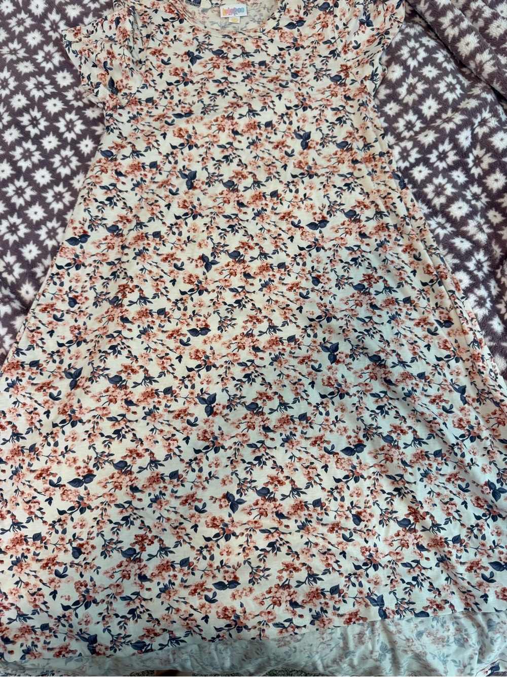 LuLaRoe High Low Dress in Cream with Coral Floral and Navy Accents